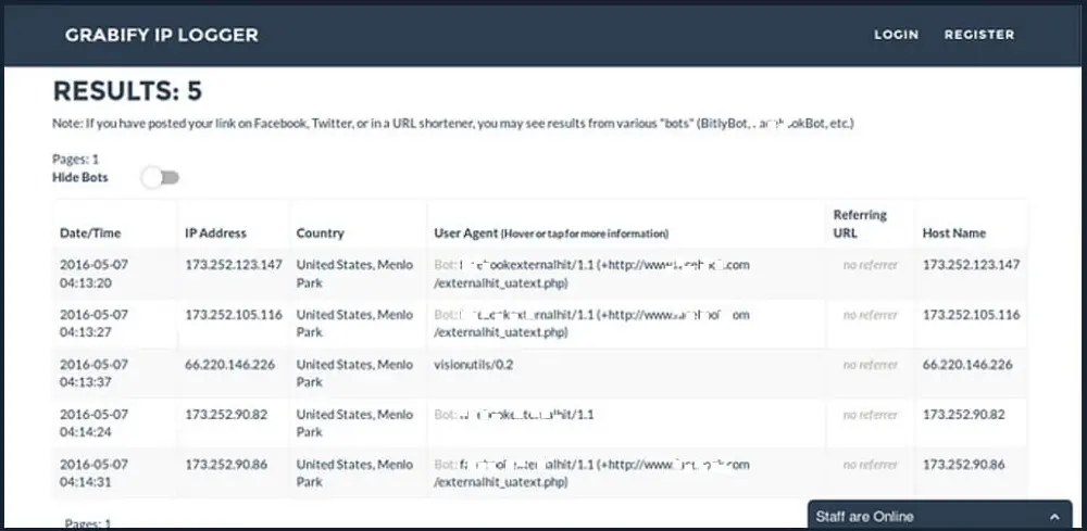  informacja o IP Grabify