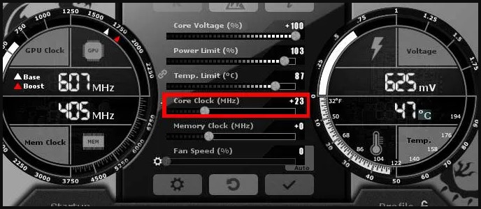 MSI Afterburner core clock speed