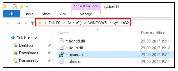 msiexec exe File Location un your pc