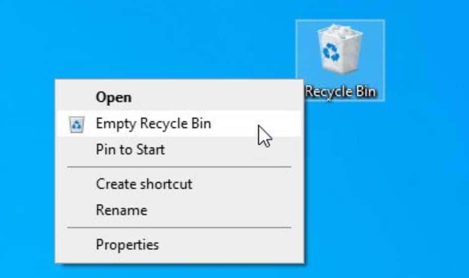 Deleting completely from the recycle bin