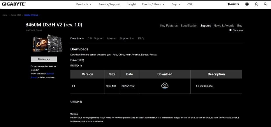 Download the device’s motherboard BIOS