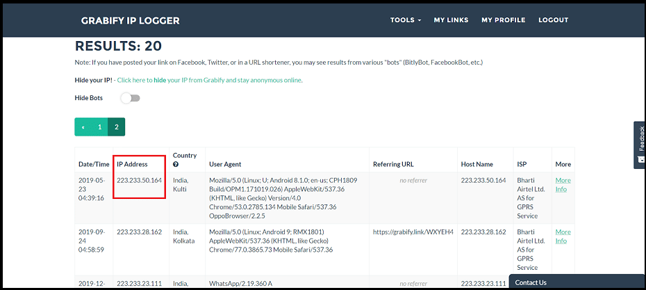 Grabify IP tracking service