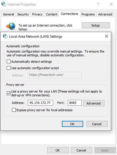 address and port on LAN settings