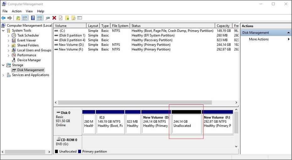 unallocated disk compartments