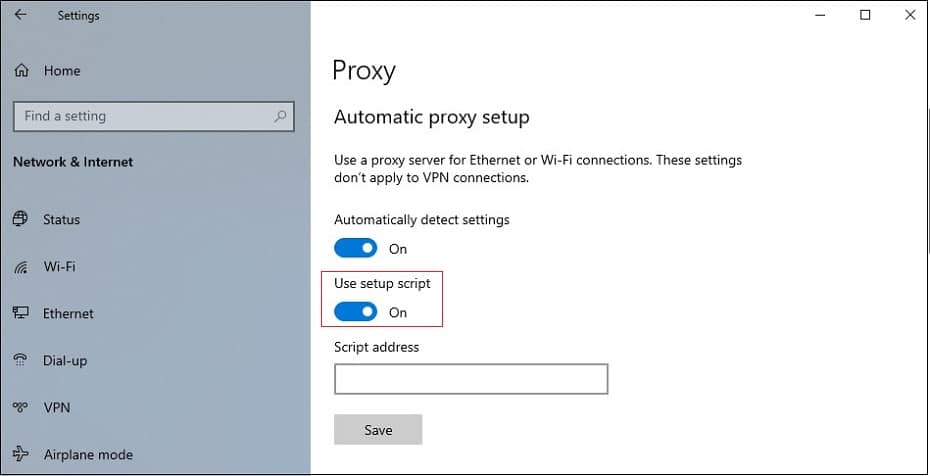 use setup script on proxy tab