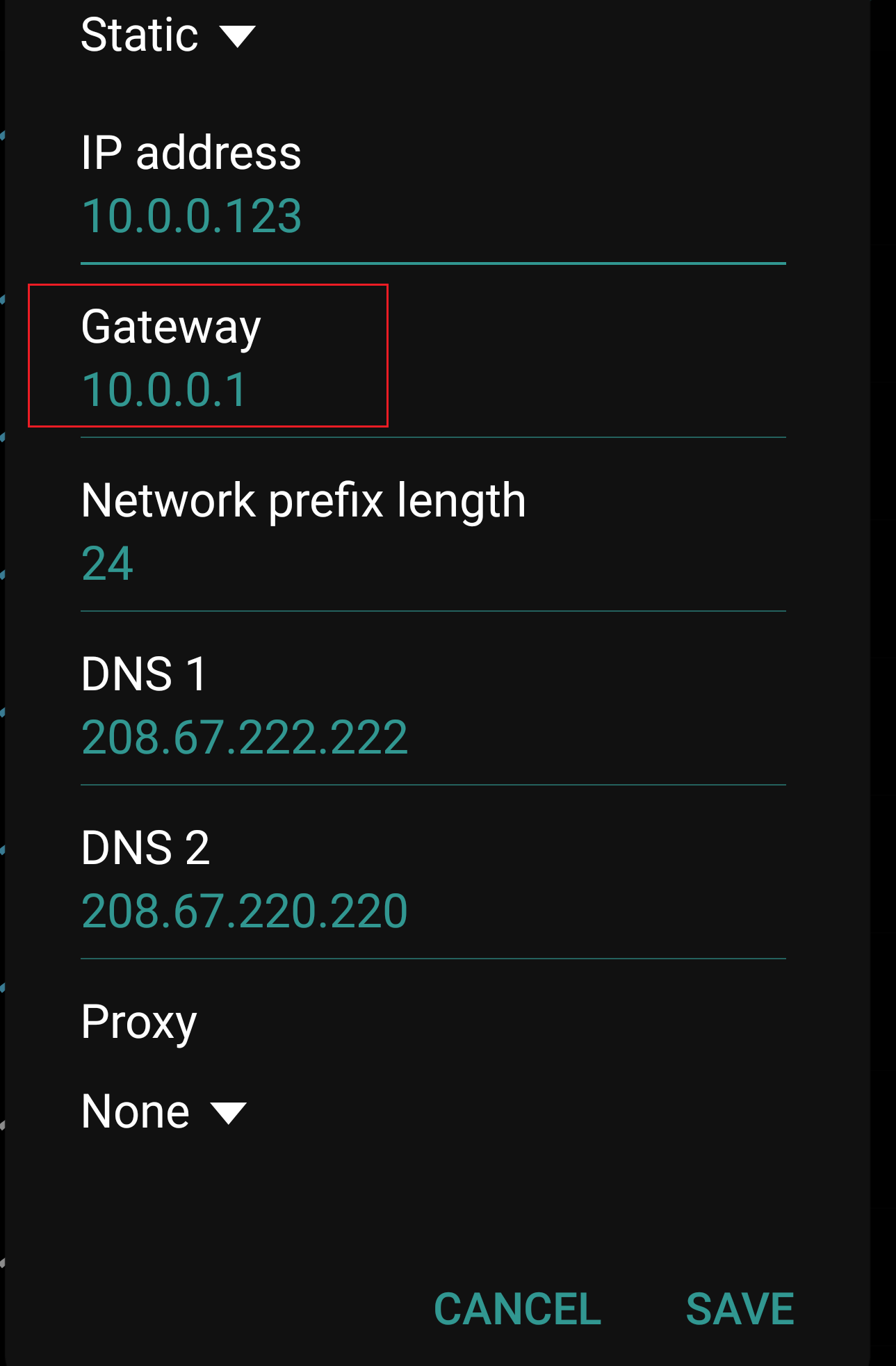 Gateway section on Android