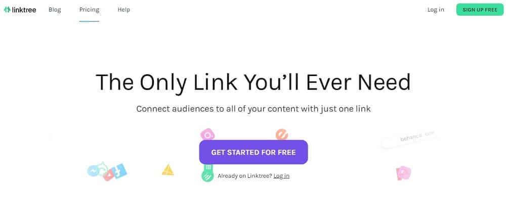 Linktree homepage