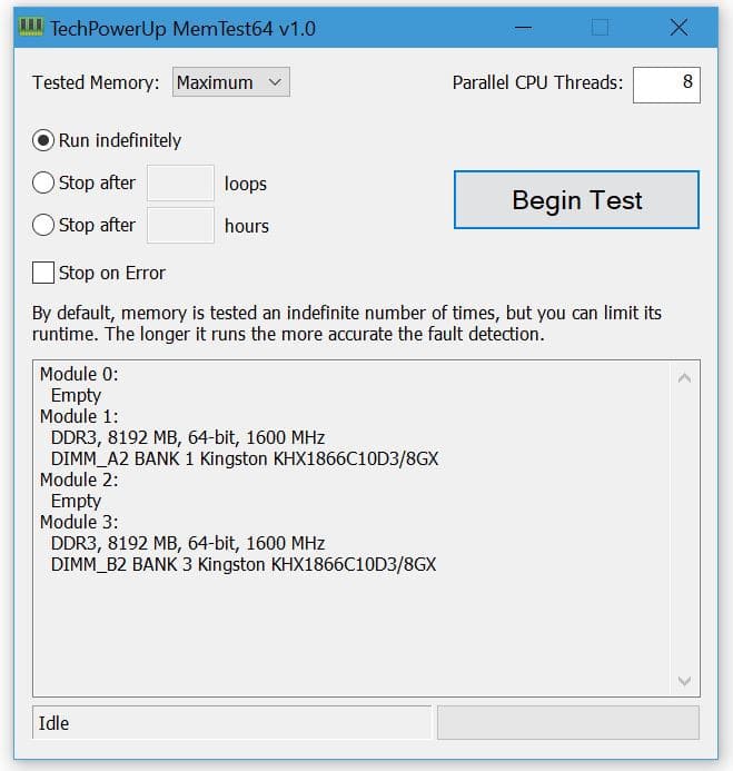 MemTest64 begin test