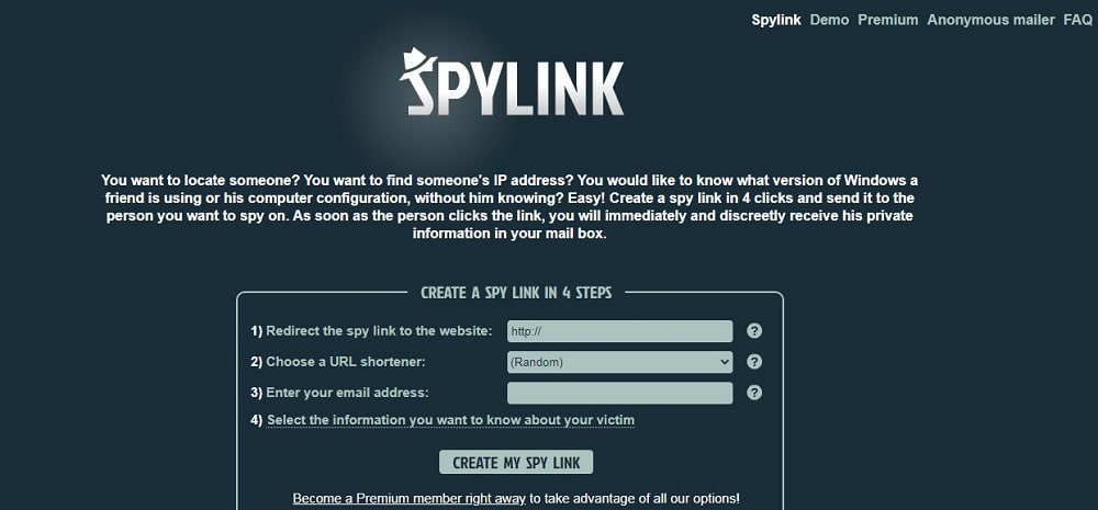 Spylink homepage