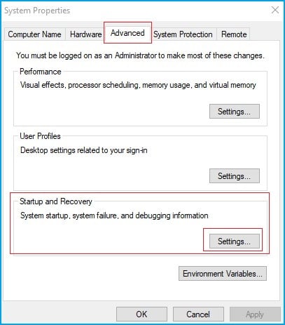 Start and Recovery Settings