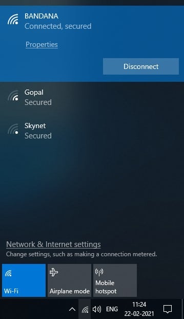 WiFI icon on the taskbar