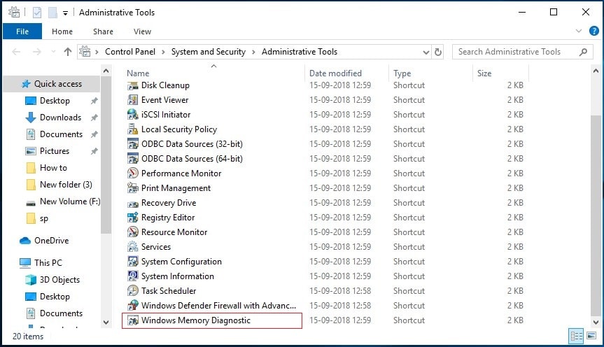 Windows Memory Diagnostic shortcut