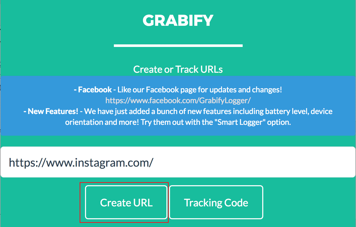 create URL on grabify dialog box