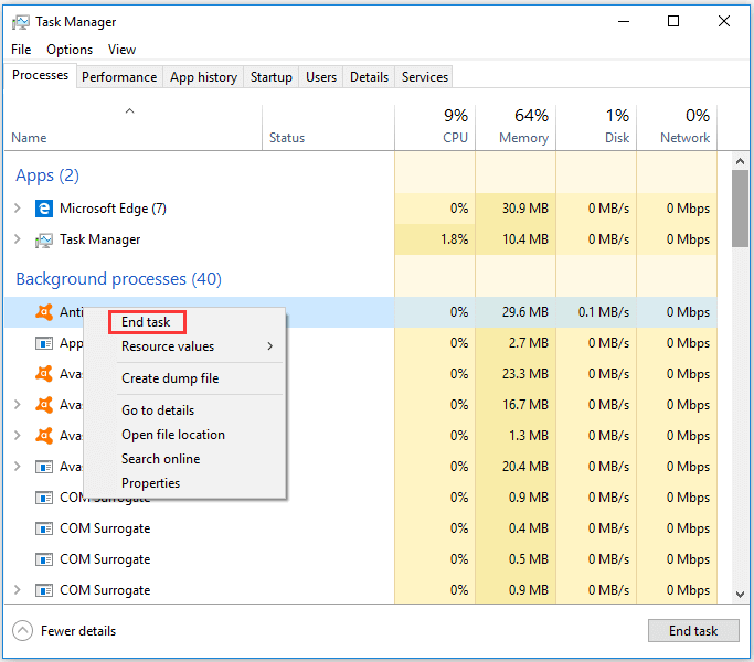 end task of background processes