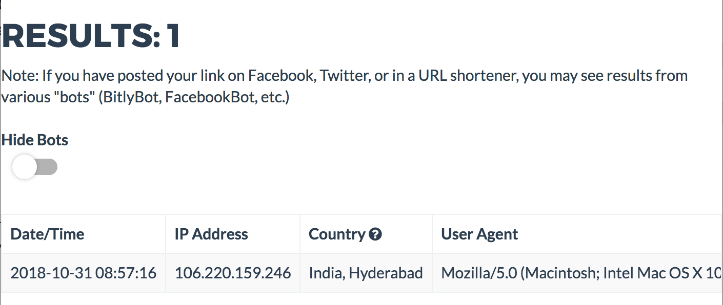 instagram IP trace results using Grabify