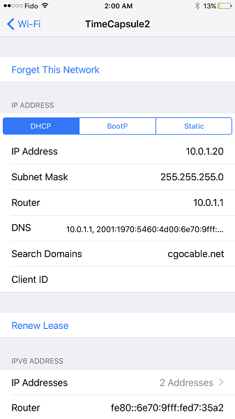 iphone IPV4 ADDRESS section