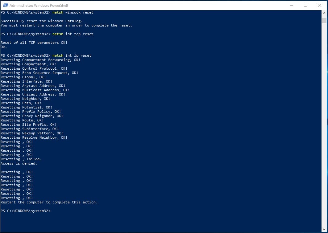 netsh int tcp reset