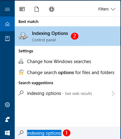 search indexing options