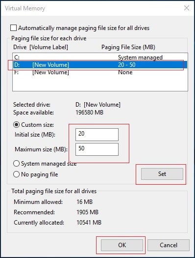 set the virtual memory size