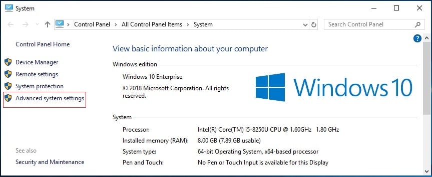 this pc advanced system settings