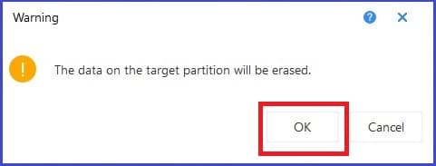 EaseUS Partition Master target partition