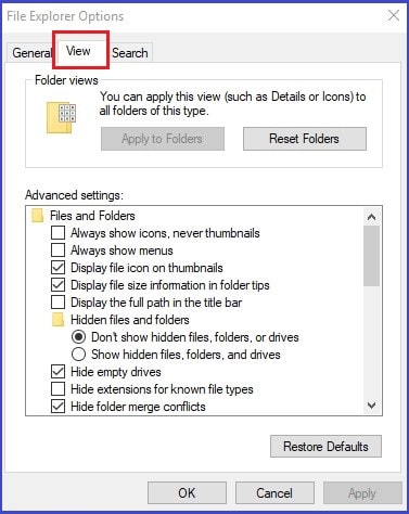 File Explorer View Tab