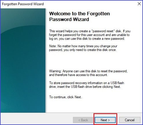 Forgotten password wizard