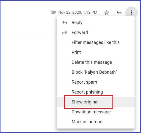 Gmail Show Original