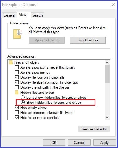 Hidden files and folder option