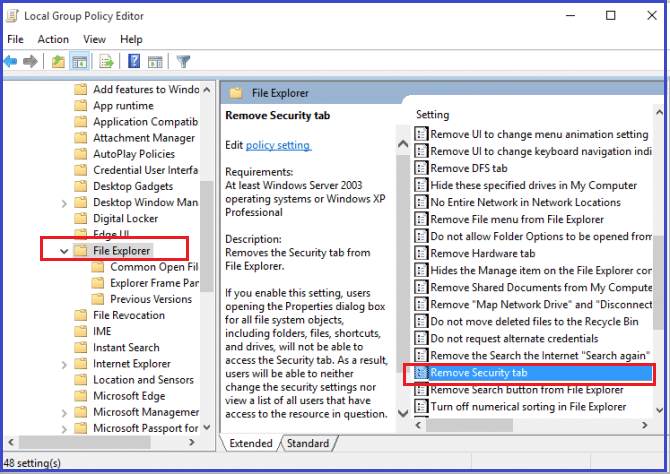 Remove Security tab on Local Group Policy Editor