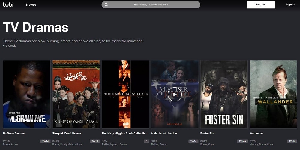 Tubi Free TV Series Overview
