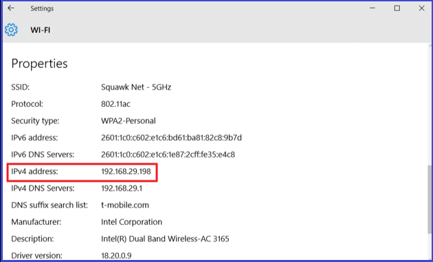 Wi-Fi IPv4 Address label