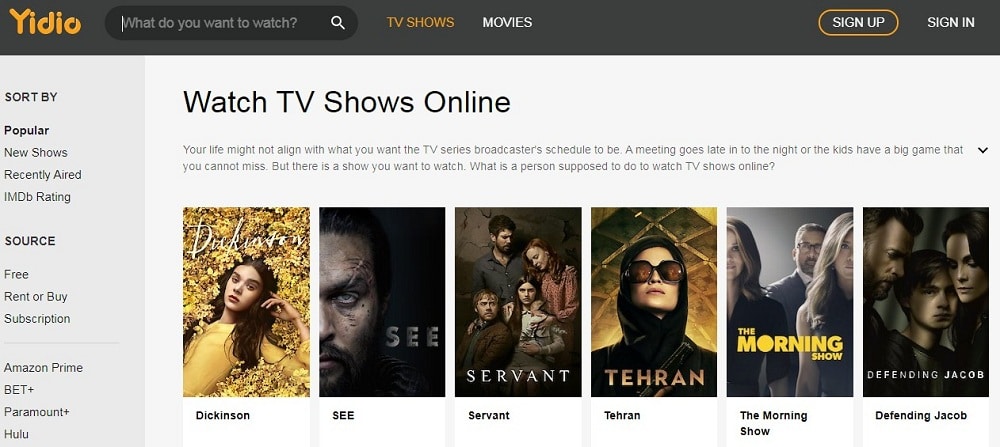 Yidio Free TV Series Overview