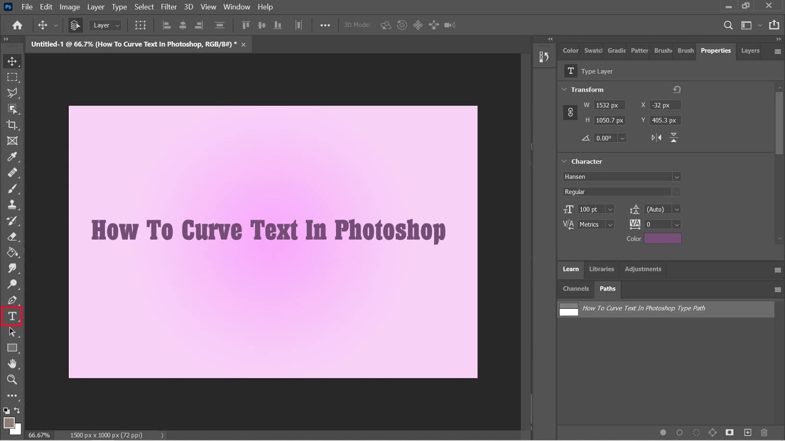 creating a text using Type Tool