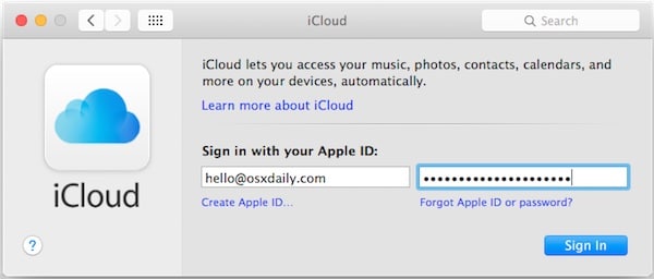 iCloud log in