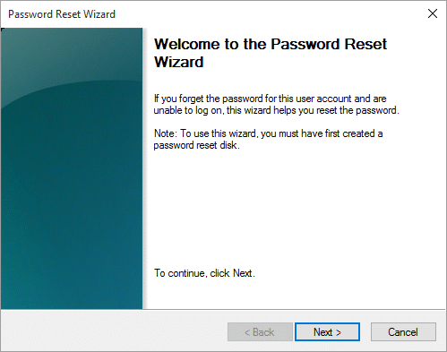 password reset wizard option