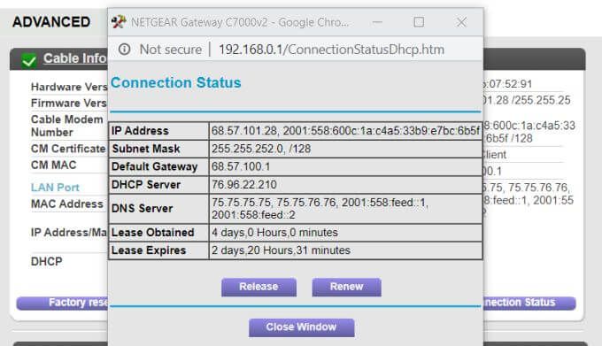 router release and renew ip address