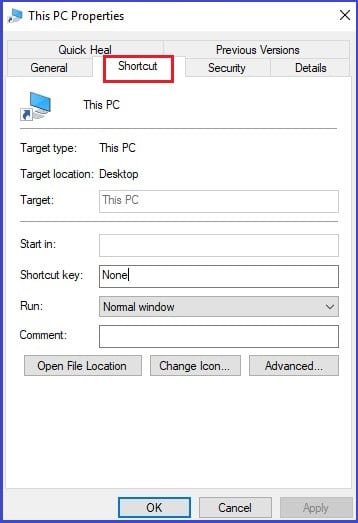 shortcut tab window