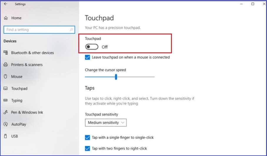 touchpad turn off