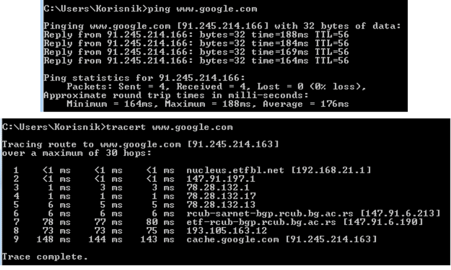 ping and trace Its route