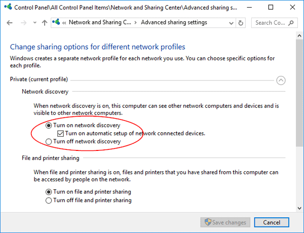 turn on network discovery option