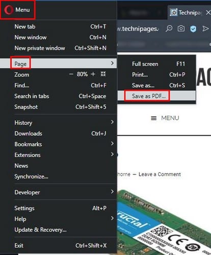 Save a Webpage as PDF in Opera Browser