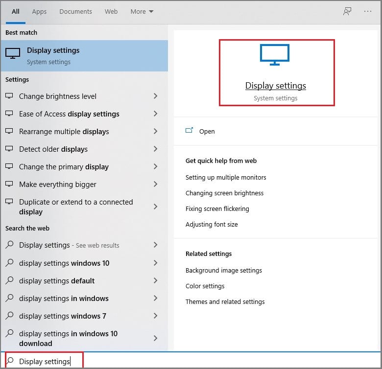 Display settings