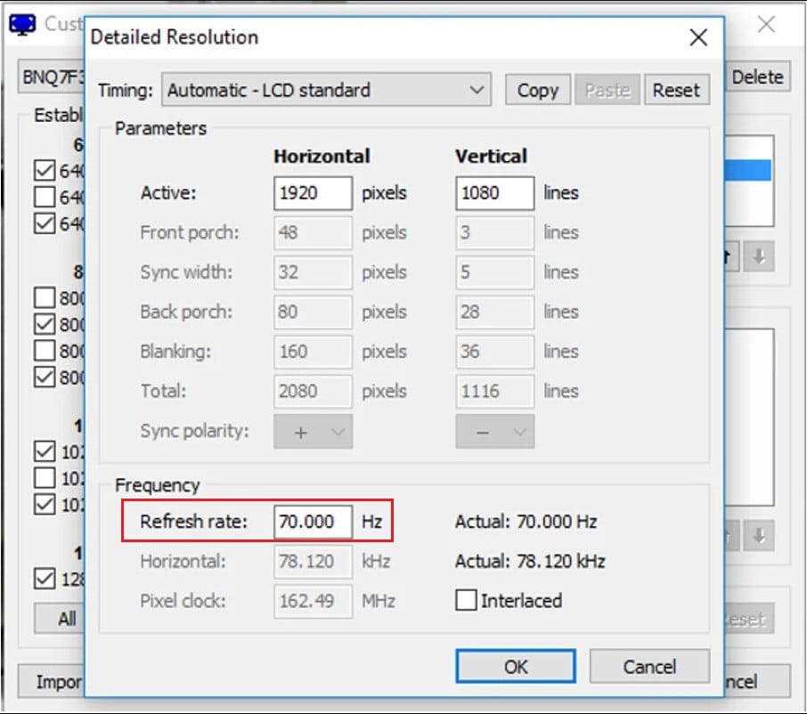 Frequency refresh rate set