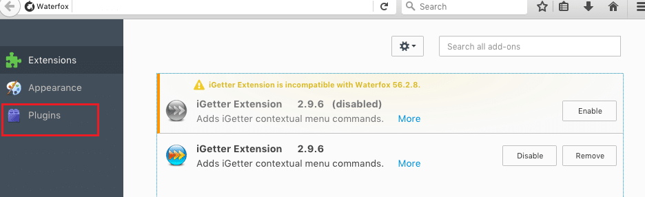 WaterFox plugins