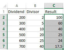 division formula result