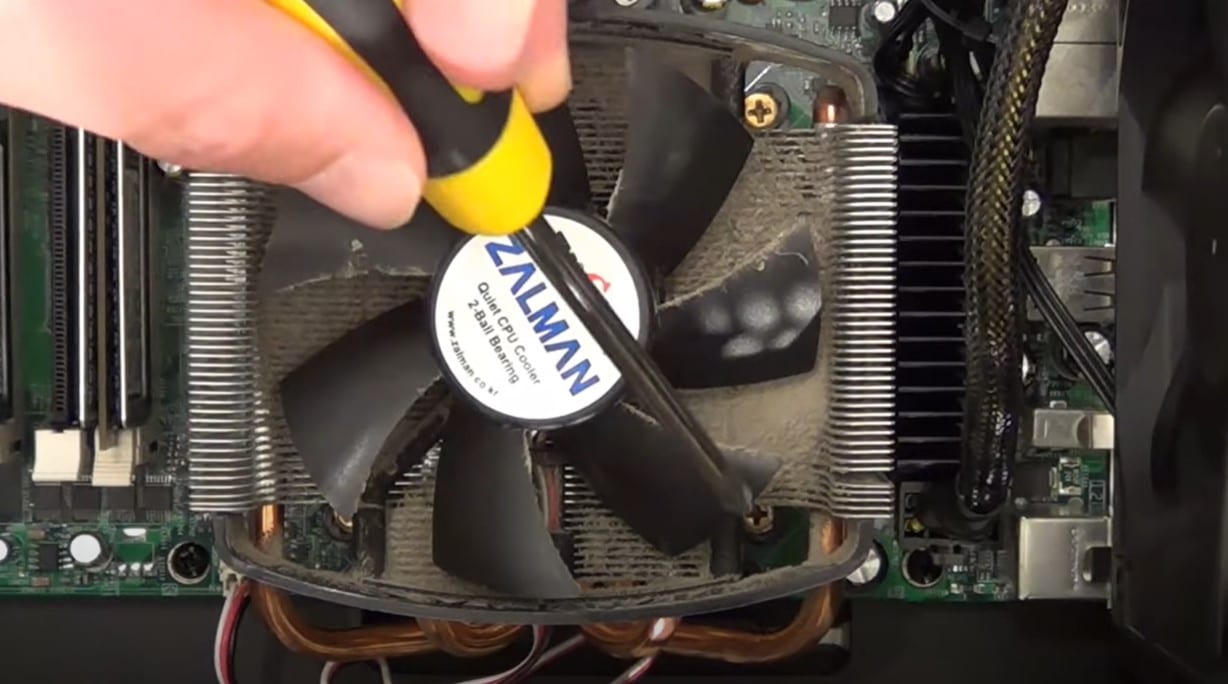 remove CPU fan using flat screwdrive