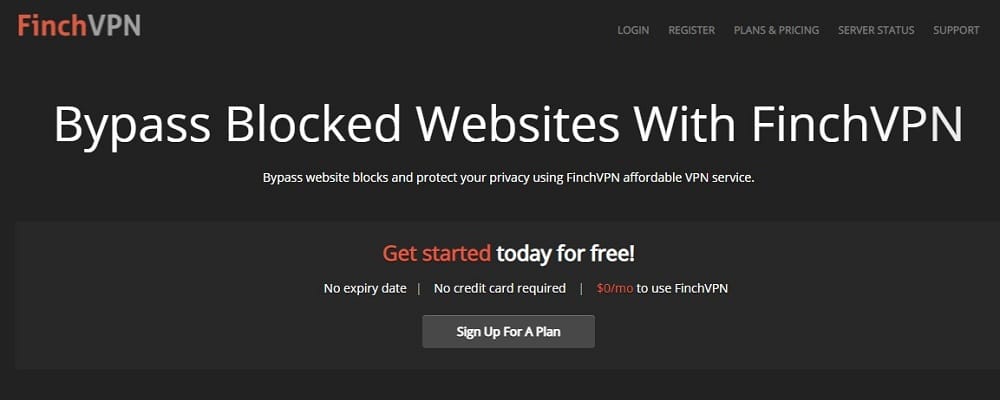 Finch VPN Homepage