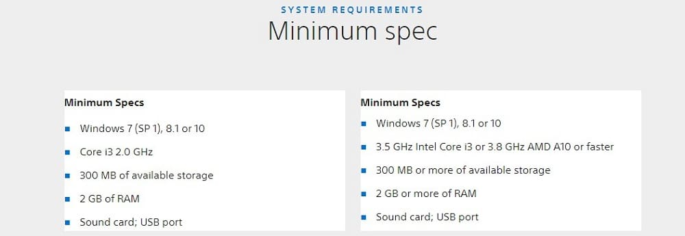 PC specifications to use PlayStation