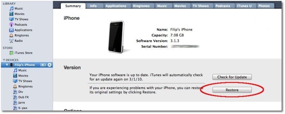 Restore iPhone with ipsw